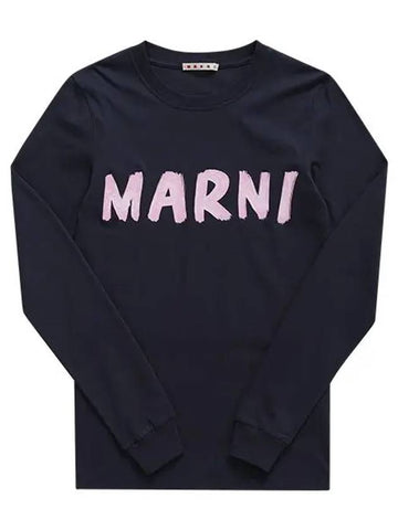 Logo Long Sleeve T-Shirt Navy - MARNI - BALAAN 1