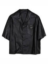 Triangle Logo Nappa Leather Short Sleeve Shirt Black - PRADA - BALAAN 6