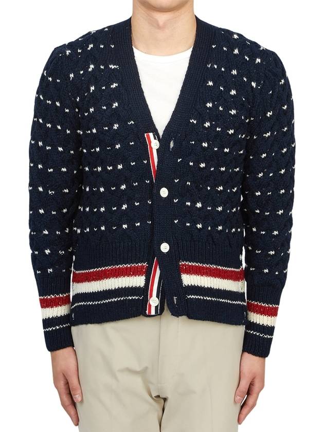 Donegal Cable Classic Wool Cardigan Navy - THOM BROWNE - BALAAN 2