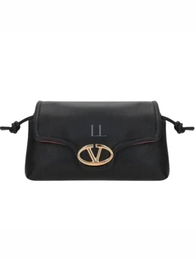 V Logo Plaque Fold Over Leather Cross Bag Black - VALENTINO - BALAAN 2