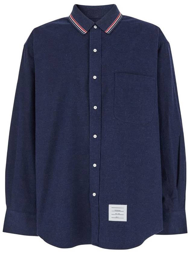 Blue Shirt With Classic Collar And Striped Rwb Detail In Cotton Man - THOM BROWNE - BALAAN 1