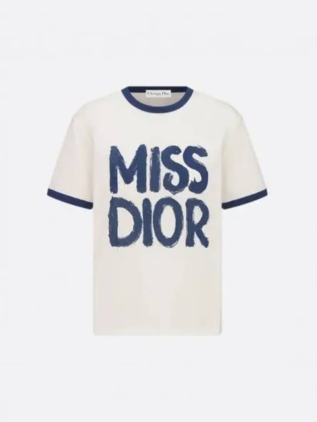 Miss Dior Graffiti Cotton Linen Short Sleeve T-Shirt Blue White - DIOR - BALAAN 2