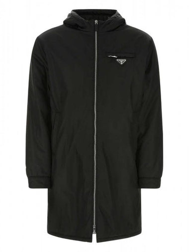 triangle logo pocket re-nylon hooded jacket black - PRADA - BALAAN 1