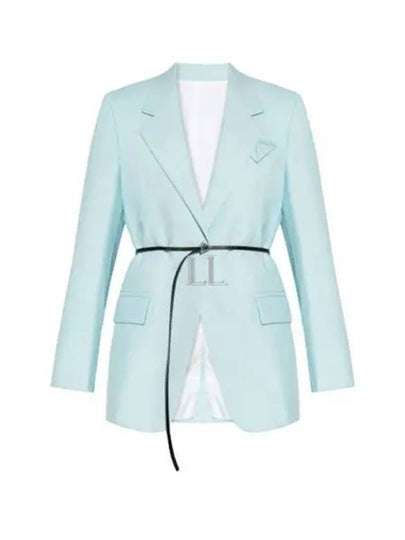 Belted Wool Blazer Jacket Light Blue - BOTTEGA VENETA - BALAAN 2