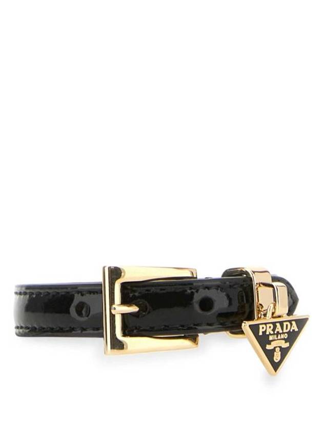 Saffiano Triangular Logo Buckle Leather Bracelet Black - PRADA - BALAAN 1