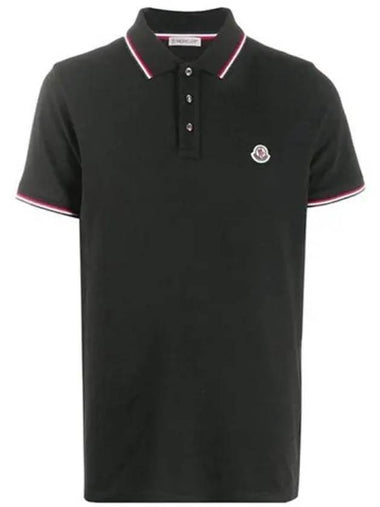 8A70300 84556 999 Chest patch three stripe neckline polo t shirt black men s TJ 271349 - MONCLER - BALAAN 1