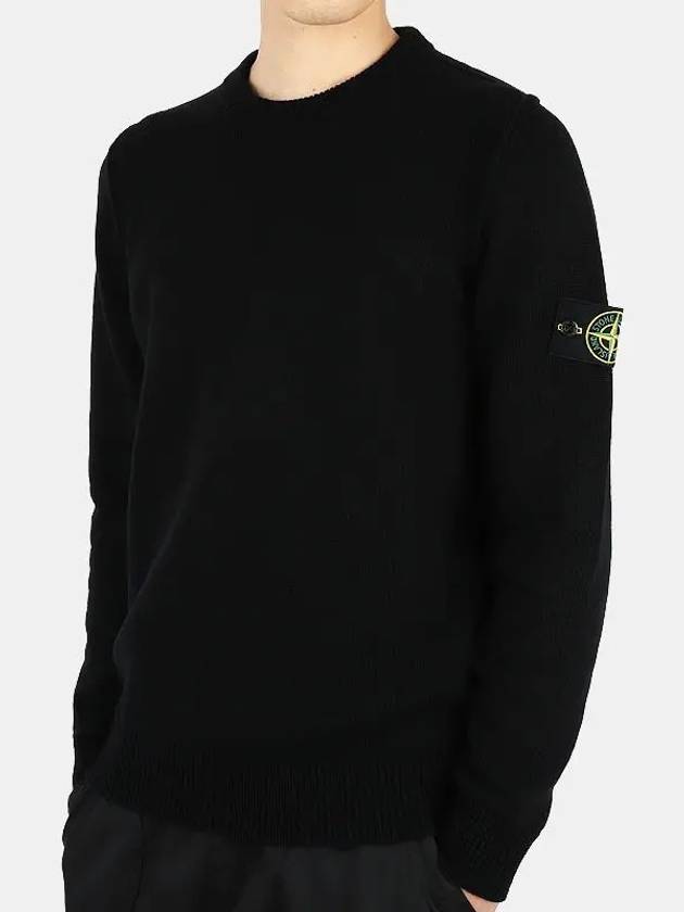 Wappen Patch Crew Neck Wool Knit Top Black - STONE ISLAND - BALAAN 3