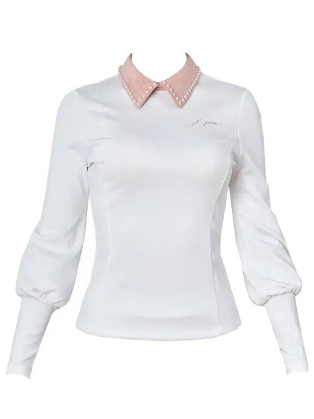 Golf Wear Suede Pearl Collar T-shirts Pink - J JANE - BALAAN 2