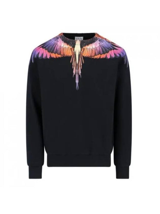 Icon Wings Printing Crew Neck Cotton Sweatshirt Black - MARCELO BURLON - BALAAN 1