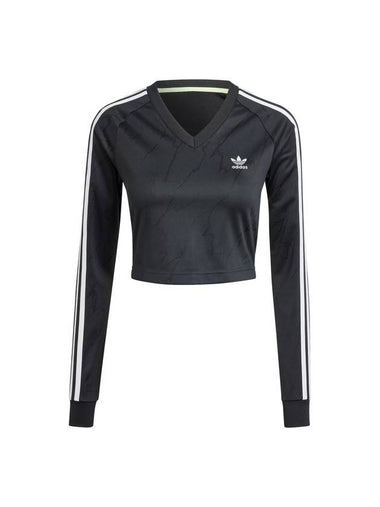 V-Neck Cropped Long Sleeve T-Shirt Black - ADIDAS - BALAAN 1