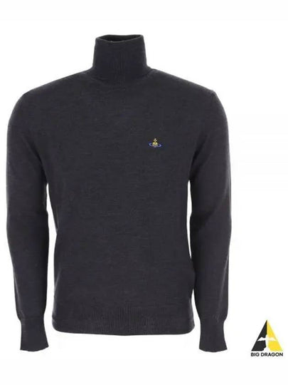 Men's Embroidered Logo Knit Turtleneck Black - VIVIENNE WESTWOOD - BALAAN 2