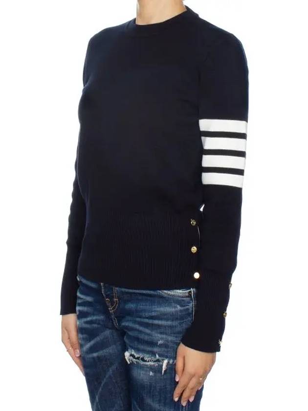 Milano Stitch Crewneck 4-Bar Cotton Crepe Knit Top Navy - THOM BROWNE - BALAAN 3