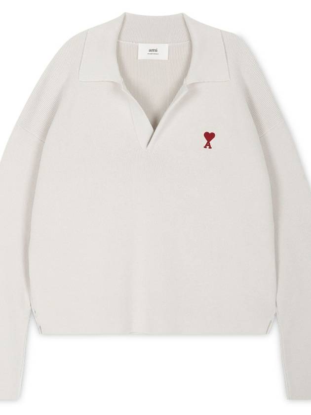 Small Heart Long Sleeve Polo Shirt White - AMI - BALAAN 4