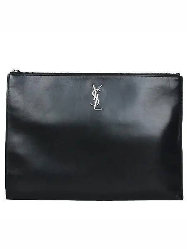 534680 Black Monogram Silver Logo Large Clutch Bag - SAINT LAURENT - BALAAN 1