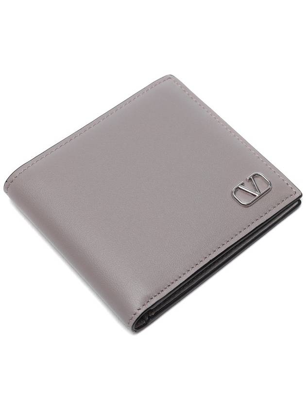 Men's V Logo Calf Leather Half Wallet Grey - VALENTINO - BALAAN 6