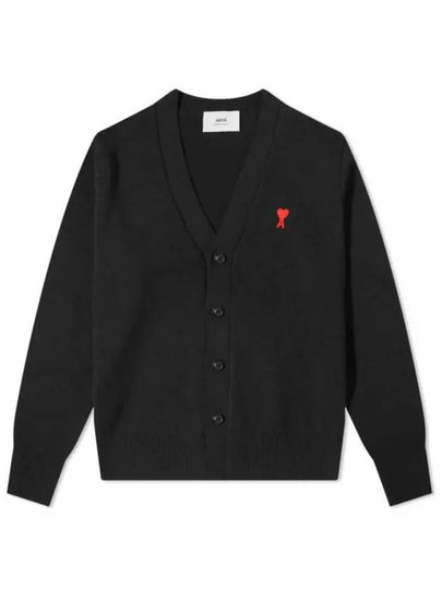 Heart Logo Merino Wool Cardigan Black - AMI - BALAAN 2