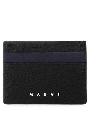 Bicolor Leather Card Wallet Black - MARNI - BALAAN 1