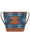 Women's Triomphe All Over Embroidered Calfskin Denim Mini Bucket Bag Tan Navy - CELINE - BALAAN 1