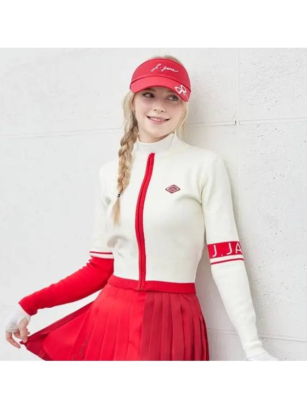 Women s Golf Wear Color Line Knit Zip up Cardigan Red - J JANE - BALAAN 1