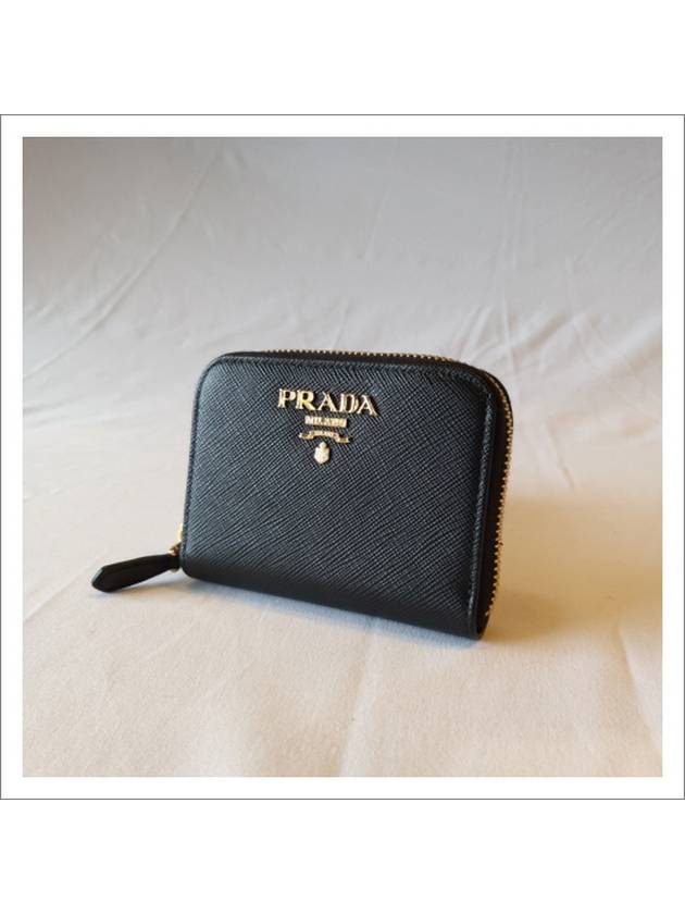 Metal Logo Saffiano Coin Card Wallet Black - PRADA - BALAAN 6