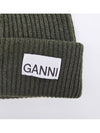 Logo Patch Ribbed Knit Beanie Khaki - GANNI - BALAAN 4