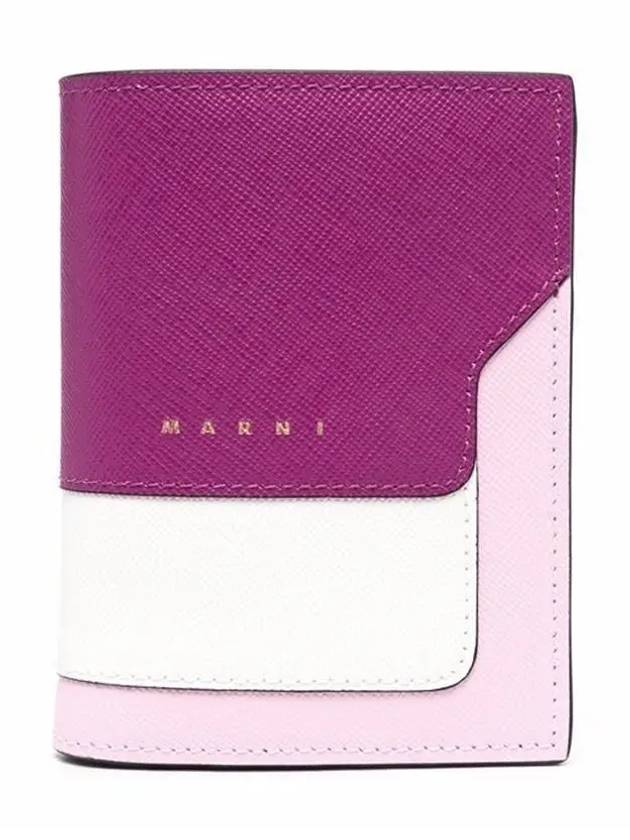 Saffiano Leather Color Block Half Wallet Purple - MARNI - BALAAN 3