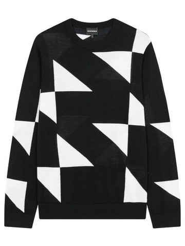 Triangle pattern crew neck knit top black - EMPORIO ARMANI - BALAAN 1