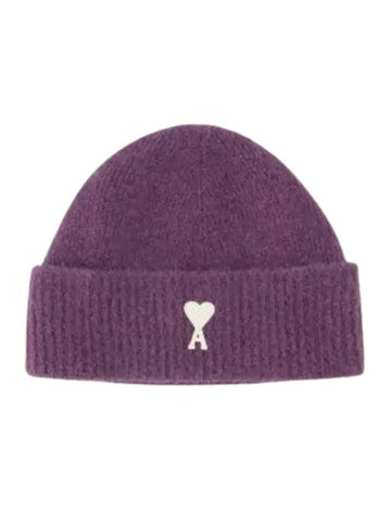 Logo Patch Knit Beanie Lilac - AMI - BALAAN 1