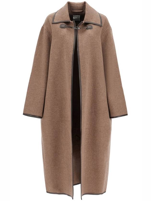 oversized brown wool long coat with minimalist double clasp - TOTEME - BALAAN 1