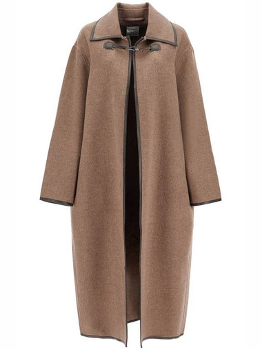 oversized brown wool long coat with minimalist double clasp - TOTEME - BALAAN 1