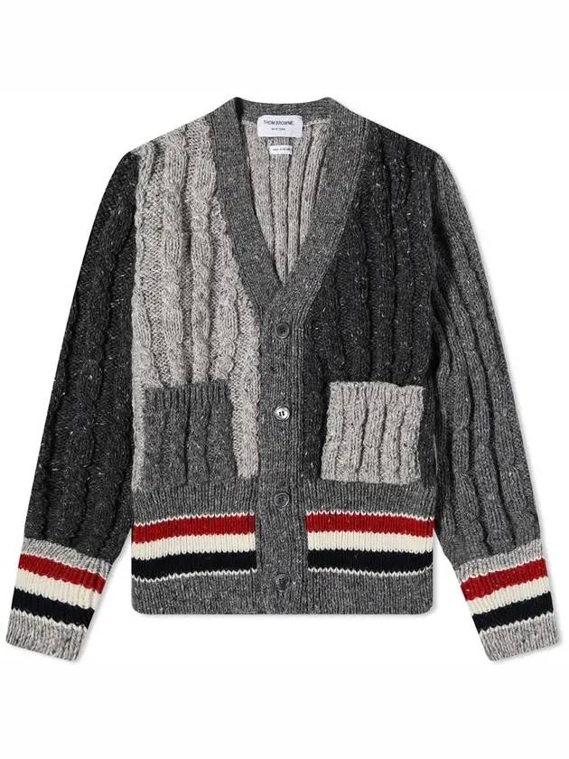 Men's Tonal Funmix Mohair Tweed Cardigan Grey - THOM BROWNE - BALAAN 1