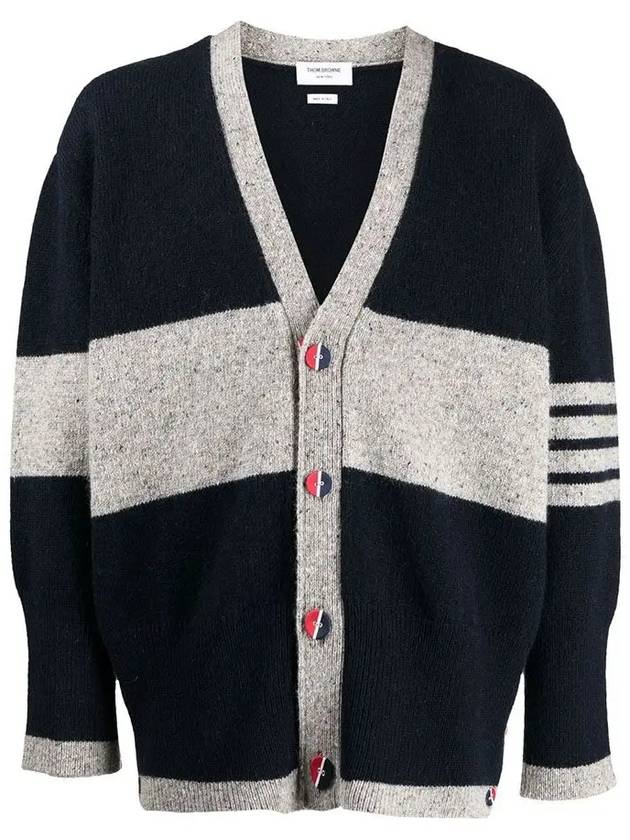 Two Tone Wool Mohair Cardigan Navy Grey - THOM BROWNE - BALAAN 3