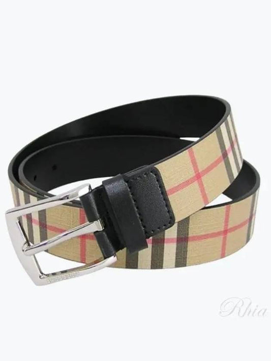 Men's Vintage Check Leather Belt Beige - BURBERRY - BALAAN 2