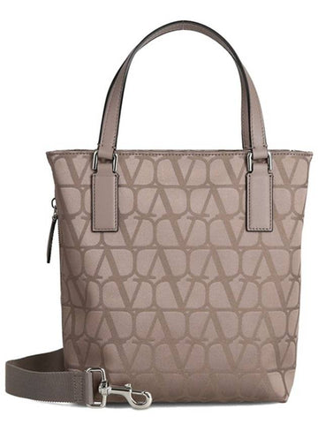 Iconograph Fabric Leather Tote Bag Grey - VALENTINO - BALAAN 1