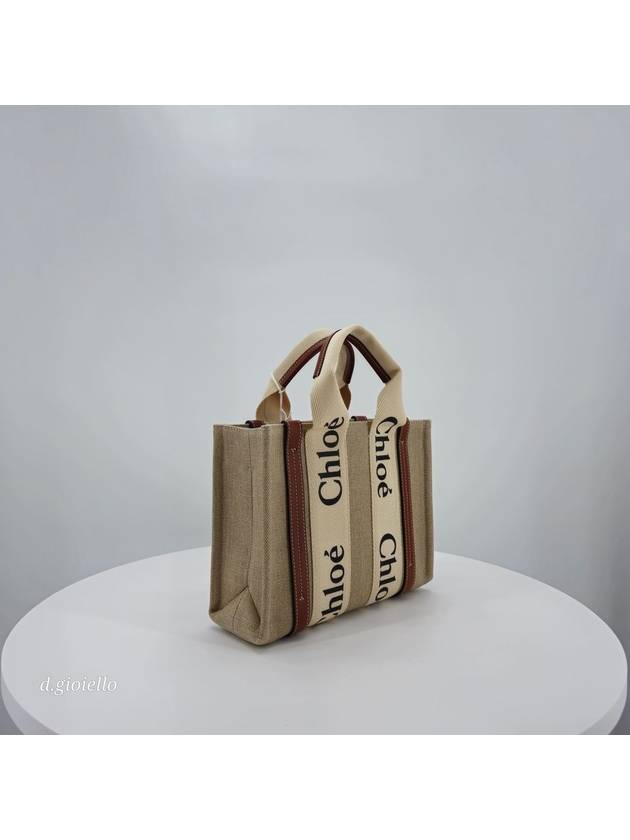 Woody Small Canvas Tote Bag White Brown Beige - CHLOE - BALAAN 5