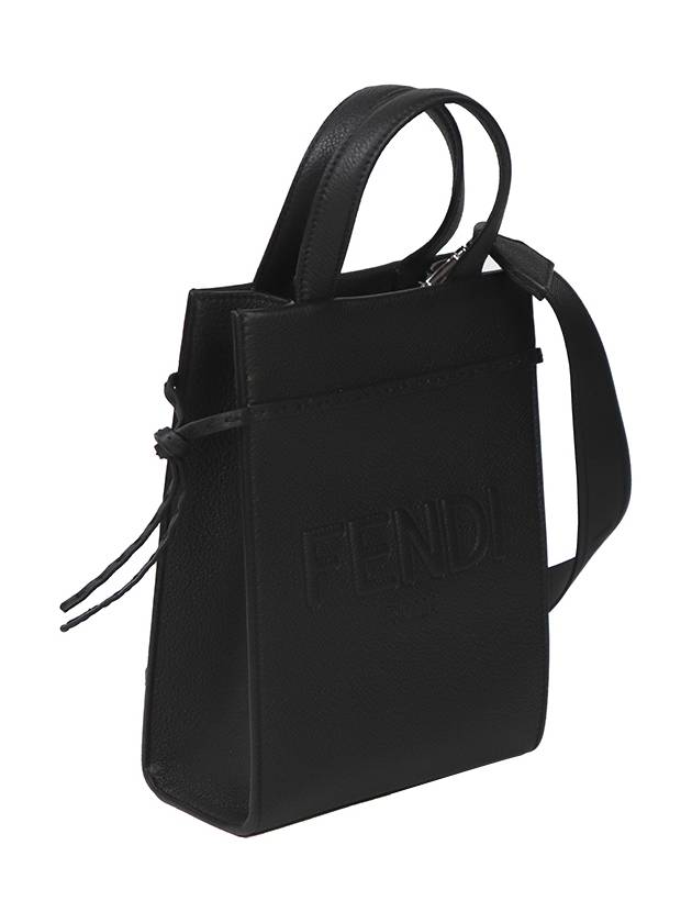 Mini Logo Leather Tote Bag Black - FENDI - BALAAN 4