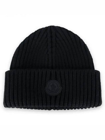 Logo Patch Wool Beanie Black 3B00030 A9538 999 270264 1141055 - MONCLER - BALAAN 1