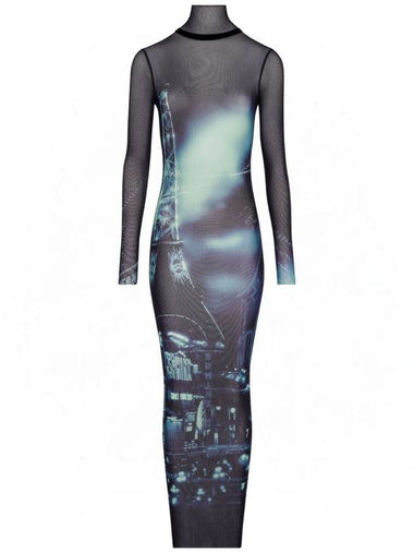 Jean Paul Gaultier Turtleneck Mesh Long Dress Printed 