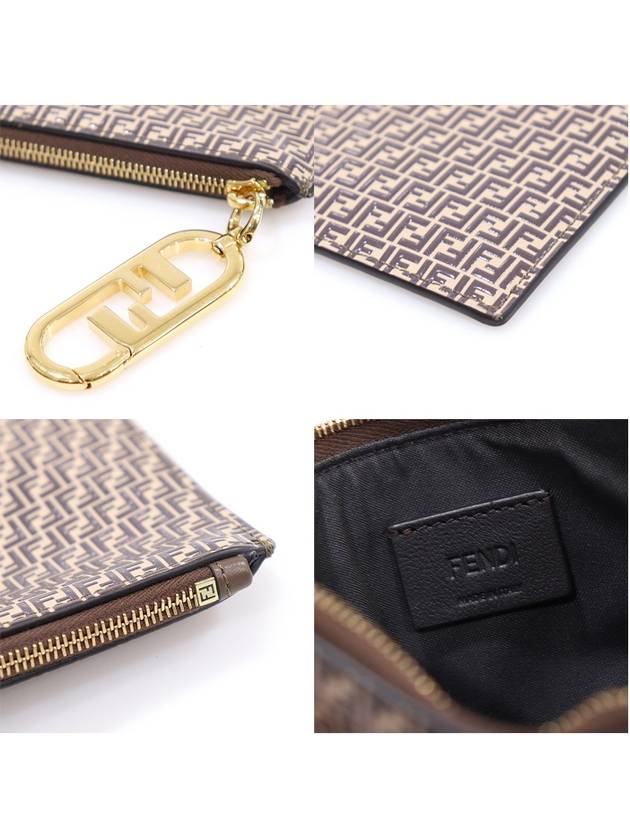 Fendi 8N0184 Beige leather micro FF logo gold plated zipper medium pouch - FENDI - BALAAN 7