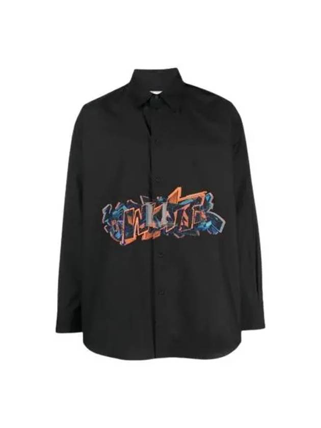 Embroidery Graffiti Logo Shirt Long Sleeve Shirt Black - OFF WHITE - BALAAN 2