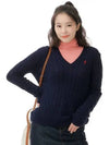 W cable knit V neck sweater navy - POLO RALPH LAUREN - BALAAN 1