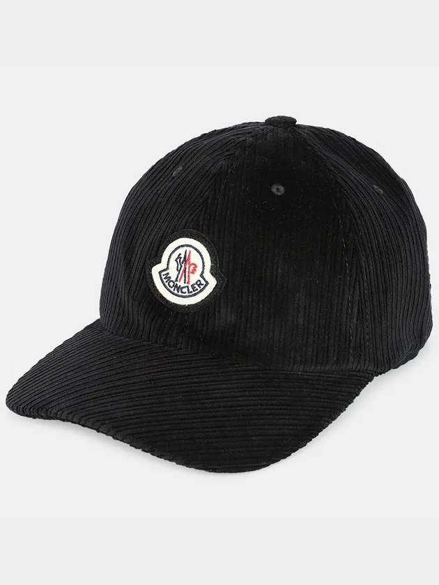 Logo Patch Corduroy Ball Cap Black - MONCLER - BALAAN 3