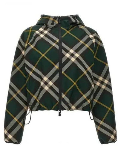 Check Pattern Zip-Up Hoodie Green - BURBERRY - BALAAN 2