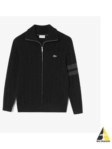 Men s cable zip up cardigan black - LACOSTE - BALAAN 1