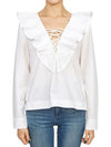 Cotton Poplin Ruffle V-Neck Blouse Bright White - GANNI - BALAAN 4