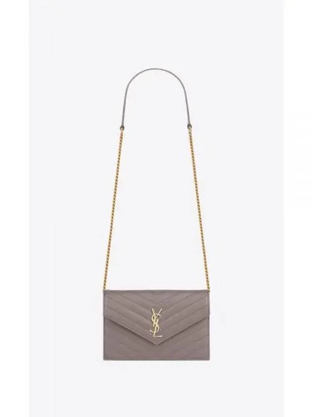 YSL Shoulder Bag Grande Poudre Leather Cassandra Envelope Chain Wallet Fog 742920BOW011202 - SAINT LAURENT - BALAAN 1