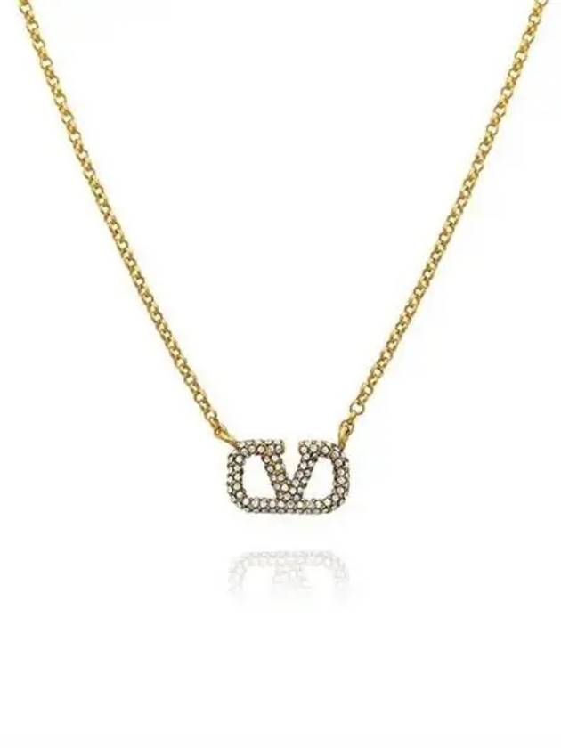 V Logo Signature Metal Necklace Gold - VALENTINO - BALAAN 2