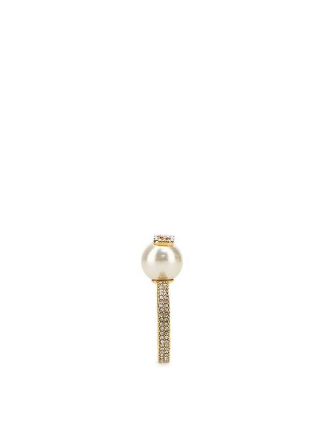 V Logo Pearl Crystal Ring Gold - VALENTINO - BALAAN 3