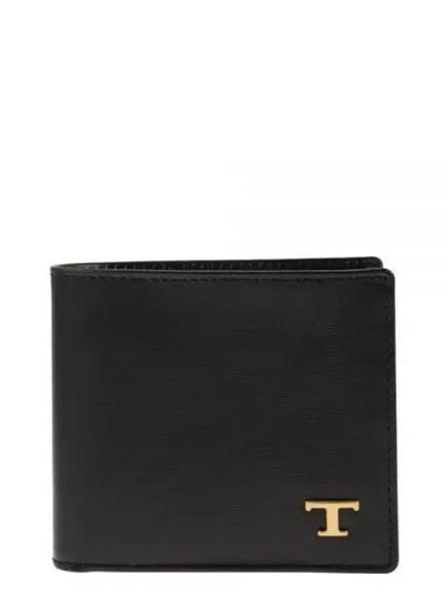 Men's Logo Plaque Leather Half Wallet Black - TOD'S - BALAAN 2