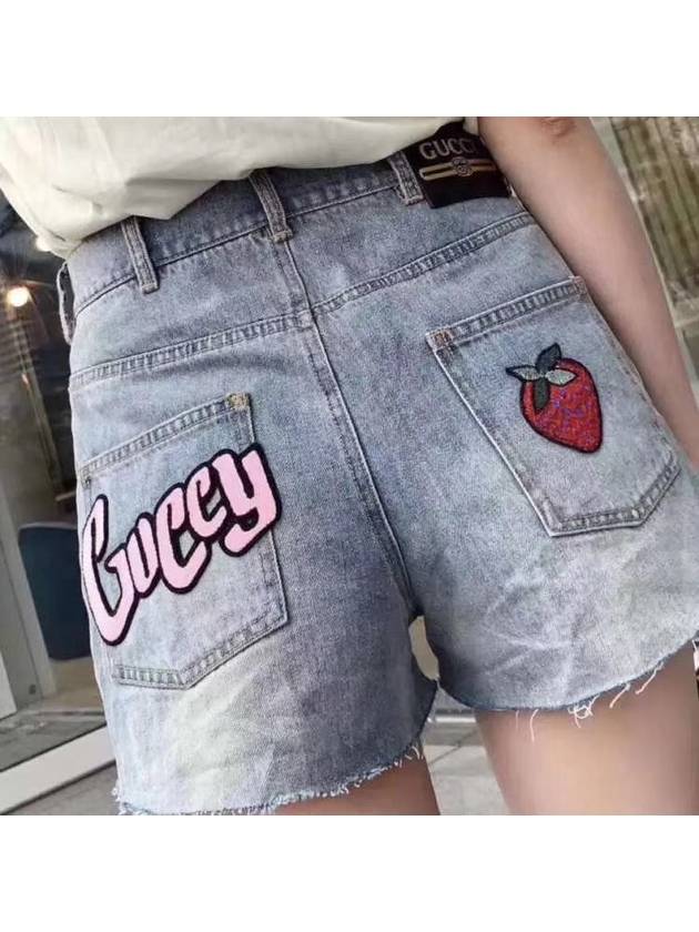 Strawberry Washed Denim Shorts Blue - GUCCI - BALAAN 7